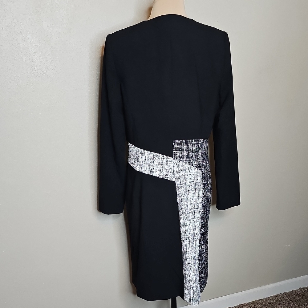 Calvin Klein 6 Colorblock Topper Jacket Suiting Duster‎ Black and White Print - Picture 3 of 10